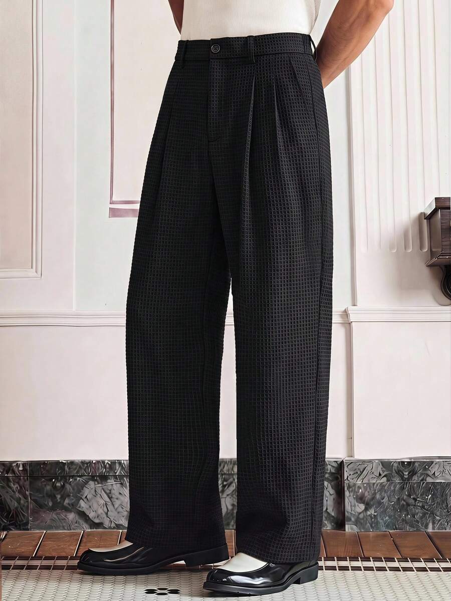 SWAVVY Pantalones rectos de unicolor versátiles y casuales para hombres - Negro - Ver 1