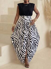 BamGlimmer Plus Size Women's Asymmetrical Striped Pleated Skirt, Suitable For Travel, Vacation, Daily Wear, Back To School, Party Wedding Guest, Summer Elegant - Black and White - View 5