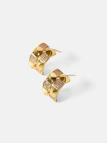 MOTF 18k Gold-Plated New Geometric Stud Earrings, Premium Brushed Earrings. - Yellow Gold - View 1