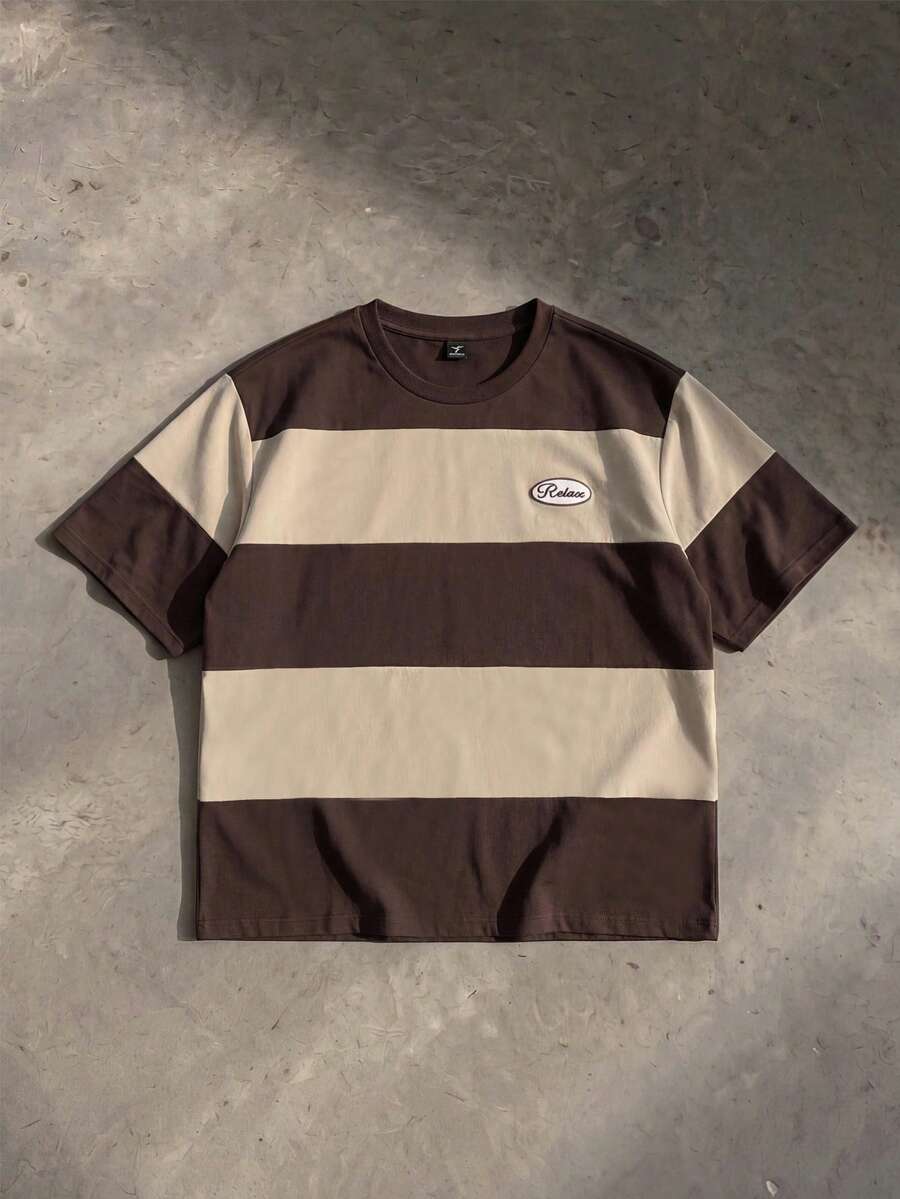 SWAVVY Men's Summer Casual Loose Fit Short Sleeve Crew Neck T-Shirt, Standard Size, Black With Graphic Print - Coffee Brown - View 1