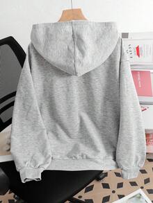 SHEIN 青少年女孩秋冬新款灰色針織時尚百搭字母印花休閒衛衣，返校季 - 灰色 - 查看 2