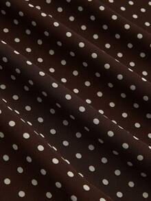 Sweetra Plus Size French Polka Dot Print Metal Decor Halter Neck Tie Dress - Multicolor - View 4