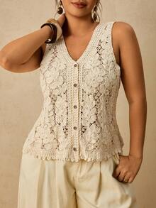 Travachic Plus Size Women's V-Neck Single-Breasted Casual Versatile Daily Outing Cardigan - Camel - View 3