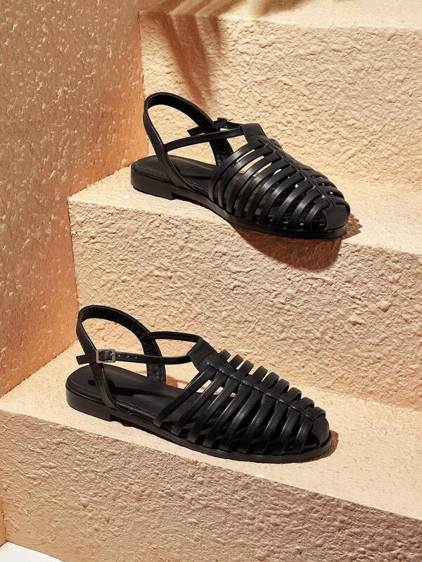 HighSole Closed-Toe Cutout Roman Sandals Breathable Cage Sandals Summer Shoes