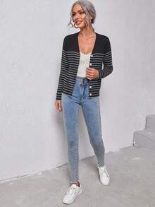 Muvela Women's Colorblock Striped Thin Cardigan - Multicolor - View 4