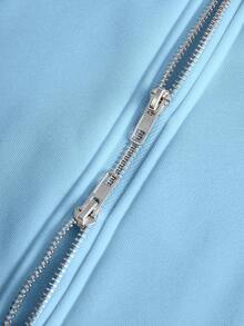 Manfinity Hypemode Men's White Creative Text Graphic Embroidered Metal Zipper Hoodie, Black - Baby Blue - View 3