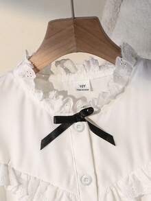 SHEIN Lace Ruffle Girls' Blouse | Puff Sleeve | Button-Down | Daily & School Ready - White - View 7