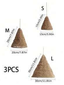 1/3 PiecesBohemian Hand-Woven Hemp Rope Lampshade – Decorative Pendant For Home & Restaurant Decor - Brown - View 15