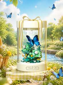 POKOJA LAND Vackra byggklossar med fjärils- och blommotiv med akrylskydd mot damm, exklusiv förpackning, skrivbordsdekoration, insekts- och blomkloss-set, idealisk present till födelsedag, jul och alla högtider - Multifärgad - Visa 3
