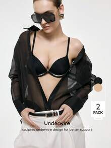Bralution 2pcs Women's Minimalist Solid Color Wire-Free Bras - Multicolor - View 4