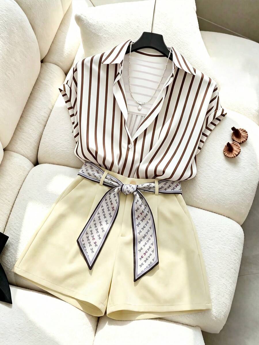 GlowEve CURVE Women's Plus Size Scarf Tie Fashion Commuter Shorts - Apricot - View 1