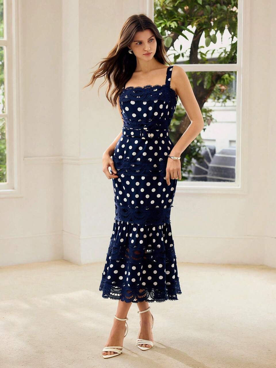 FASHIONABLE ELEGANT VINTAGE POLKA DOT PATCHWORK WOMEN'S LONG DRESS