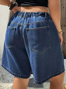Dazy Plus Summer New Fitted Casual Style Plus Size Women's Spring/Summer Blogger Street Style Versatile Denim Bermuda Shorts - Dark Wash - View 5