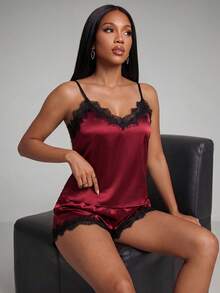 Silforma Lace Panel Pajama Set - Red Violet - View 5