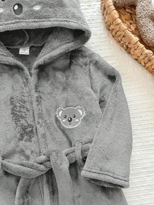 LMoss Kids 兒童小男孩針織素色刺繡連帽休閒秋冬開襟衫家居服 - 灰色 - 查看 5