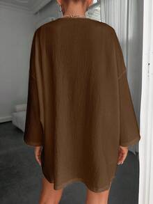 RueChic Kimono de hombros caídos y frente abierta, para el verano y las vacaciones en la playa - Marrón - Ver 3
