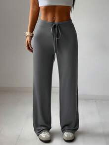 SHEIN EZwear 2pcs Women's Drawstring Waist Casual Versatile Daily Wear Long Pants Everyday Charcoal Gray Summer - Multicolor - View 7