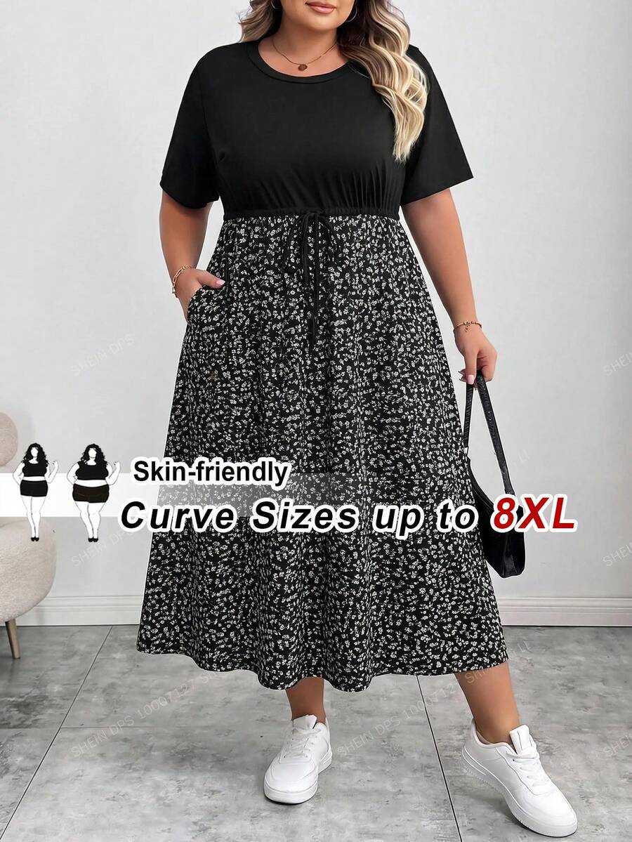 SHEIN CURVE+ 大尺碼女裝時尚休閒波希米亞風,適合工作、度假、商務穿著,2026秋冬 22W - 黑色 - 查看 1