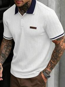 Manfinity CasualCool Men's Summer Casual Colorblock Short Sleeve Polo Shirt - White - View 4