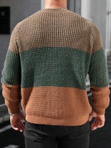 Manfinity Homme Men's Plus Size Colorblock Raglan Long Sleeve Casual 80s Sweater Vacation Work Khaki Autumn - Multicolor - View 2