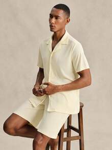 EverLounge Plain Turn-Down Collar Short Sleeve Shirt And Shorts Casual Men Pajama Set - Apricot - View 1