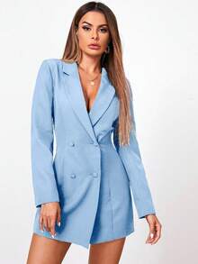 SHEIN Cottnline Lapel Collar Double Breasted Blazer Dress - Mint Green - View 2
