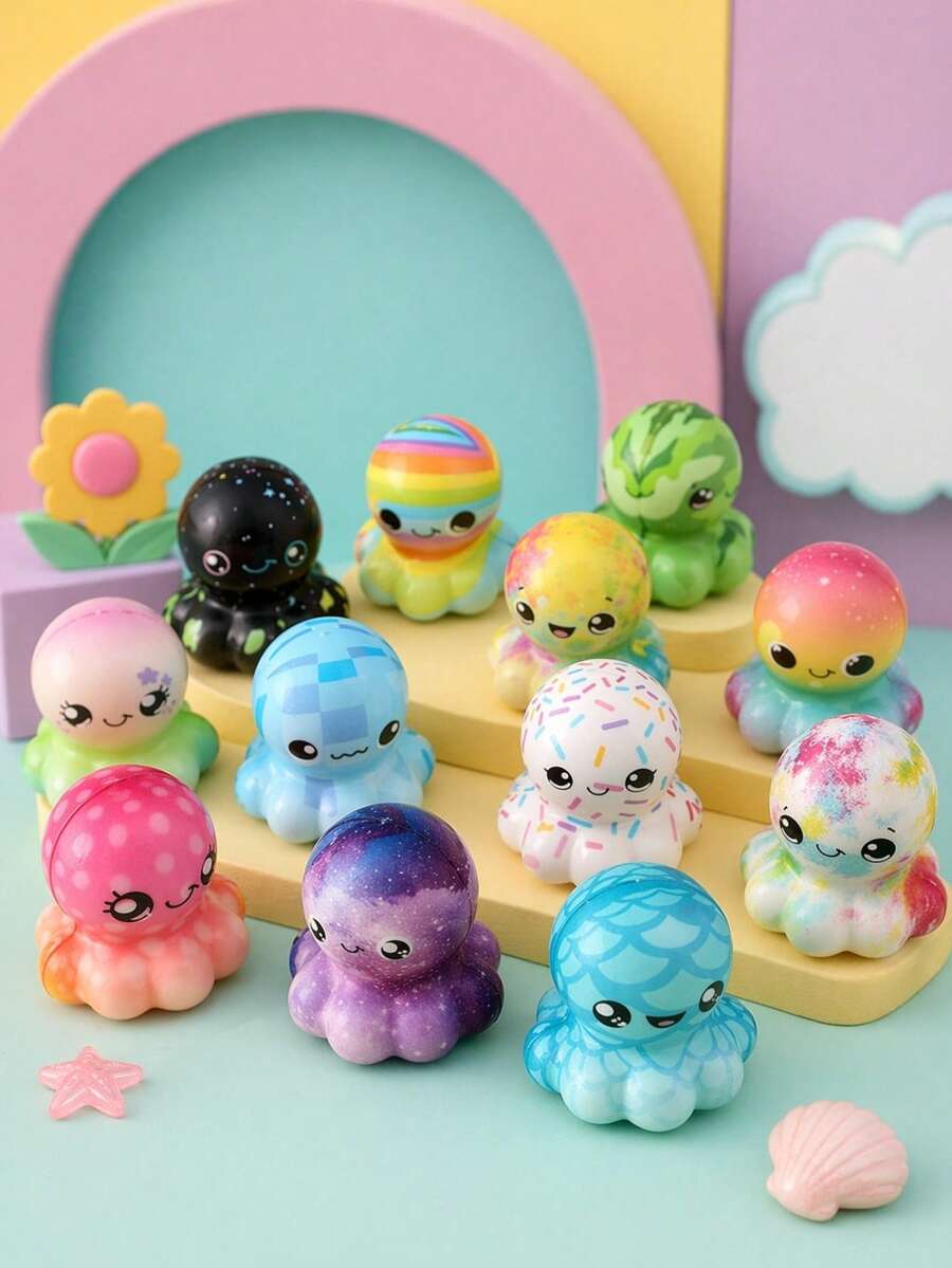 POKOJA LAND 1/3/6/12/20pcs Mini Soft Rubber Animal Toys – Stress Relief Soft Rubber Toy Set – Cute And Fun Desktop Pet Accessories Small Octopus Slow Rebound Stress Relief Toy For Children (Randomly Packed) - Multicolor - View 1