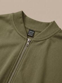 SHEIN BASICS Chaqueta holgada de punto de unicolor con cuello alto y manga larga para mujer, ropa de otoño e invierno - Verde militar - Ver 11
