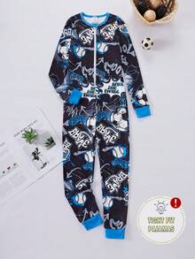男童簡約時尚多色足球字母印花長袖修身連身衣緊身居家服 - 彩色 - 查看 4