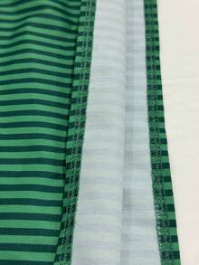 SHEIN LUNE 女款夏季V領荷葉袖條紋套裝洋裝，夏季服飾，女款沙灘裝，藍白條紋套裝洋裝，女款度假洋裝，夏季休閒洋裝，女款藍色長款套裝洋裝，戶外服飾 - 墨綠色 - 查看 8
