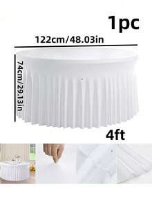 1pc White Stretch Spandex Tablecloth – Wrinkle Resistant Washable Fitted Table Cover For Dining, Wedding, Banquet, Party (Rectangle, Frame Not Included) - Round white - View 11