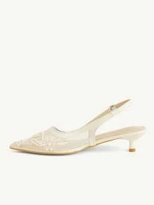 CUCCOO CHICEST Women Shoes Multi-Color Mesh Embroidery Beads Pointed Toe Low Heel Back Strap Sandals Gentle Fairy Style Spring And Summer Models Suitable For Wedding - Beige 1 - View 6