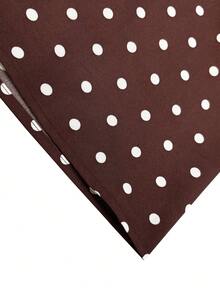 EMERY ROSE Plus Size Women's Patchwork Polka Dot Pattern Ruffle Hem Short Sleeve Dress - Coffee Brown - View 5