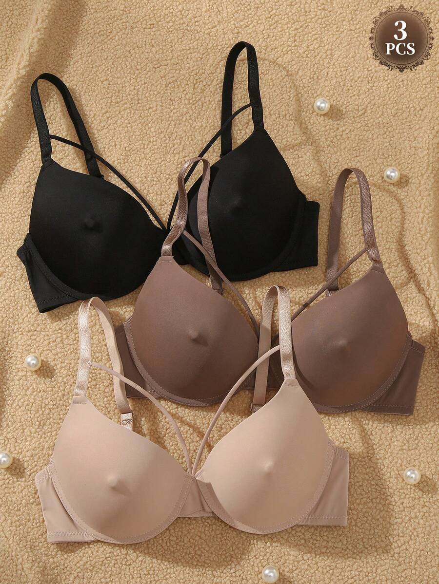 SHEIN 女款有鋼圈休閒舒適聚攏胸罩 3件組 - 彩色 - 查看 1
