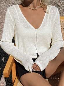 DAZY Women's Solid V-Neck Casual Versatile Lightweight Long Sleeve Cardigan Summer - White - View 5