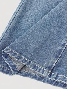 SHEIN Girlism Tween Girl Tween Girl Loose Wide Leg Casual Denim Jeans With Pockets - Light Wash - View 4
