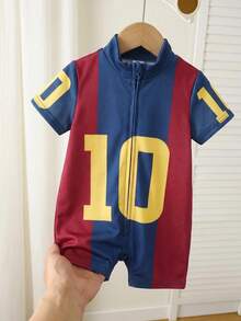 Bubblio Baby Boy Baby Girl Letter Pattern Knitted Soft Small Stand Collar Short Sleeve Romper - Multicolor - View 4