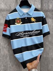 Manfinity EMRG Camisa polo de manga corta con bloques de color y rayas para hombres - Multicolor - Ver 3