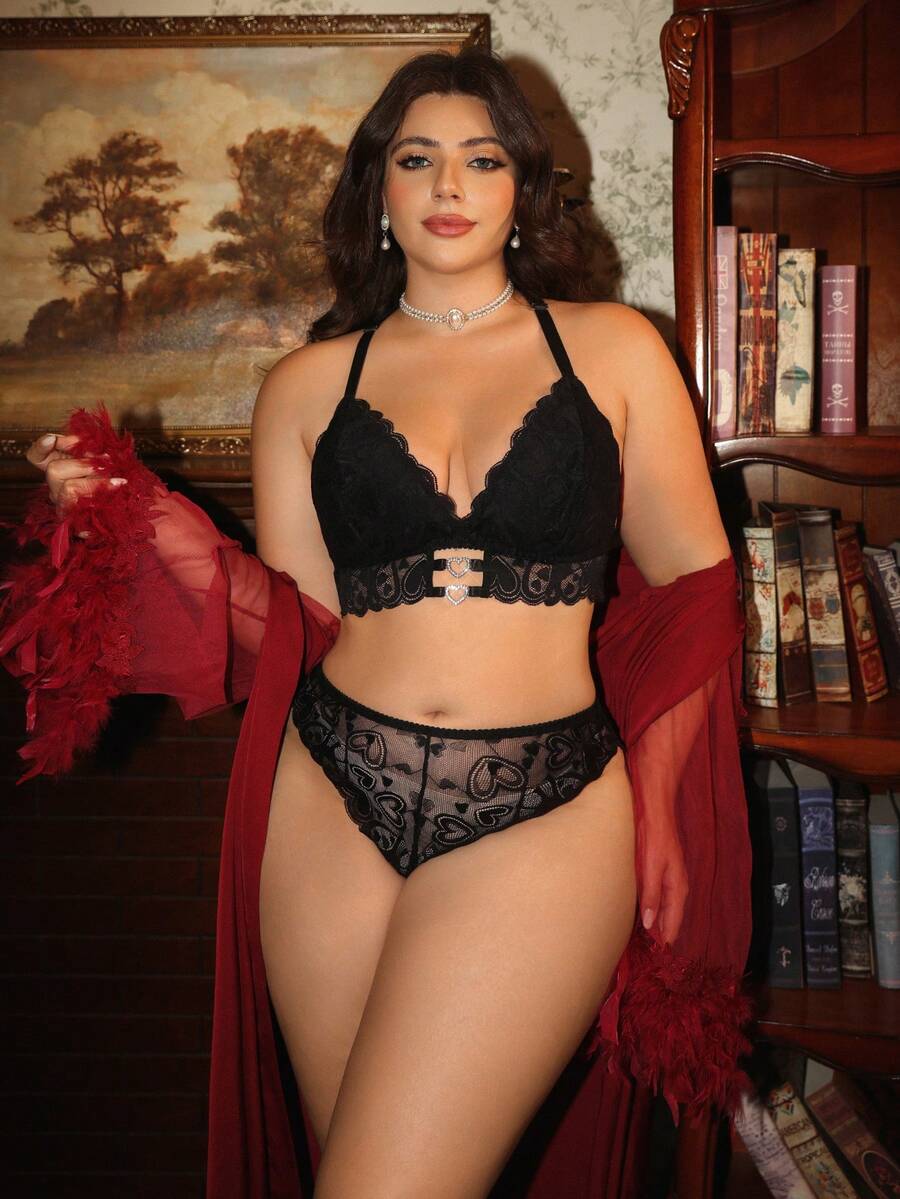 Divavoom Set Lingerie Tanpa Punggung Berenda Romantis 2 Potong - Hitam - View 1