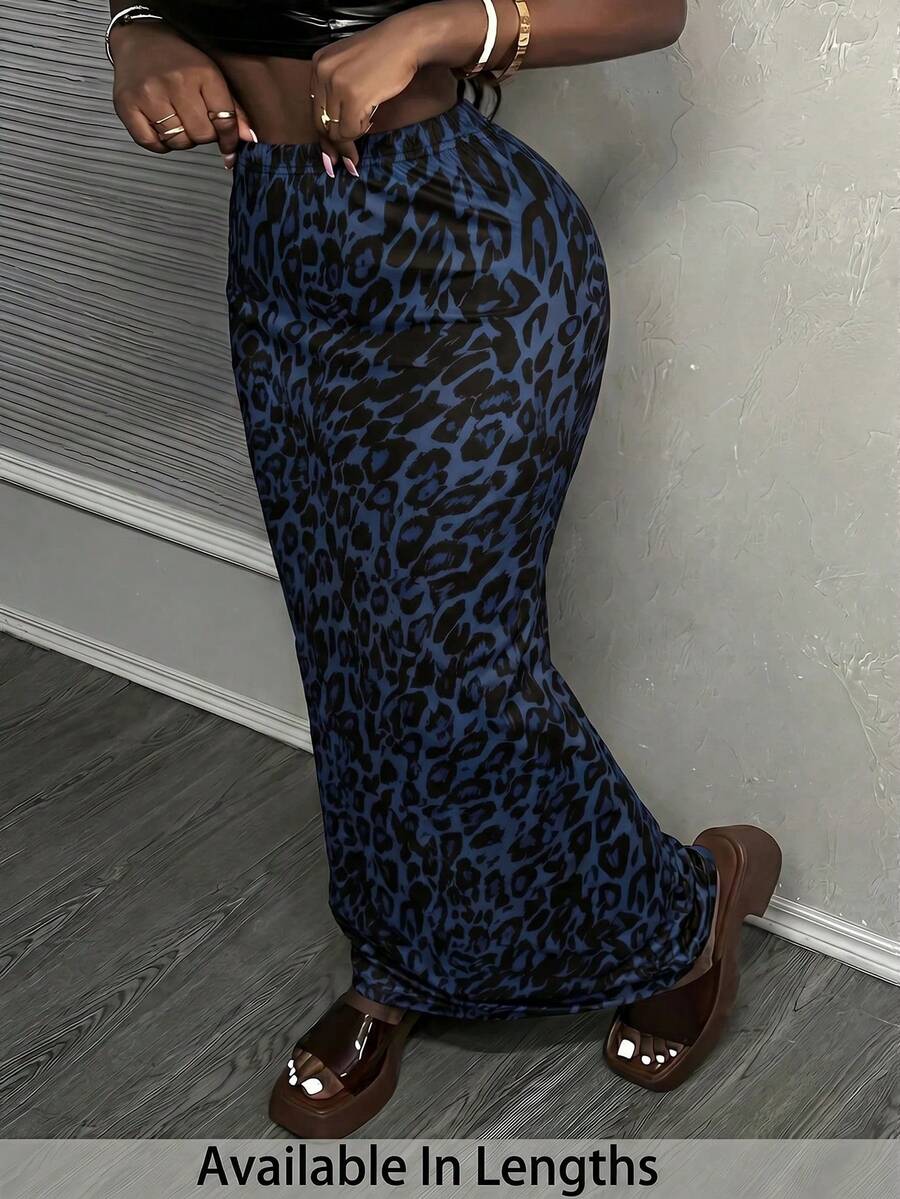 SHEIN Tall CURVE 大尺碼女款豹紋休閒百搭日常穿著裙 - 彩色 - 查看 1