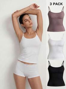 Ocili Studio 3pcs Women's Basic Casual Comfortable Minimalist Black, White, Brown Camisole Tops, Spring/Summer Homewear - Multicolor - View 1