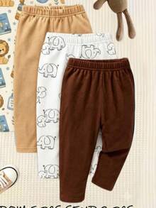 SHEIN Playful Pals 隨機 5 件發 2 件，新款可愛服飾舒適簡約柔軟休閒卡通印花，可愛男孩長褲日常穿著，男孩最愛圖案禮物 - 彩色 - 查看 5