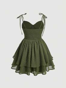SHEIN MOD 大码女式夏季波西米亚风前系带吊带连衣裙 - 軍綠色 - 查看 2
