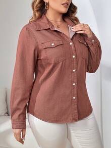 EMERY ROSE Top de mezclilla casual versátil de uso diario con un solo pecho para mujer de talla grande - Burdeos - Ver 5
