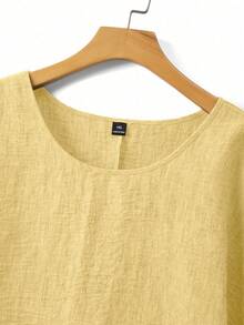 SHEIN Camisa de talla grande con manga de murciélago, unicolor, versátil y casual, nueva para primavera/verano - Amarillo - Ver 5