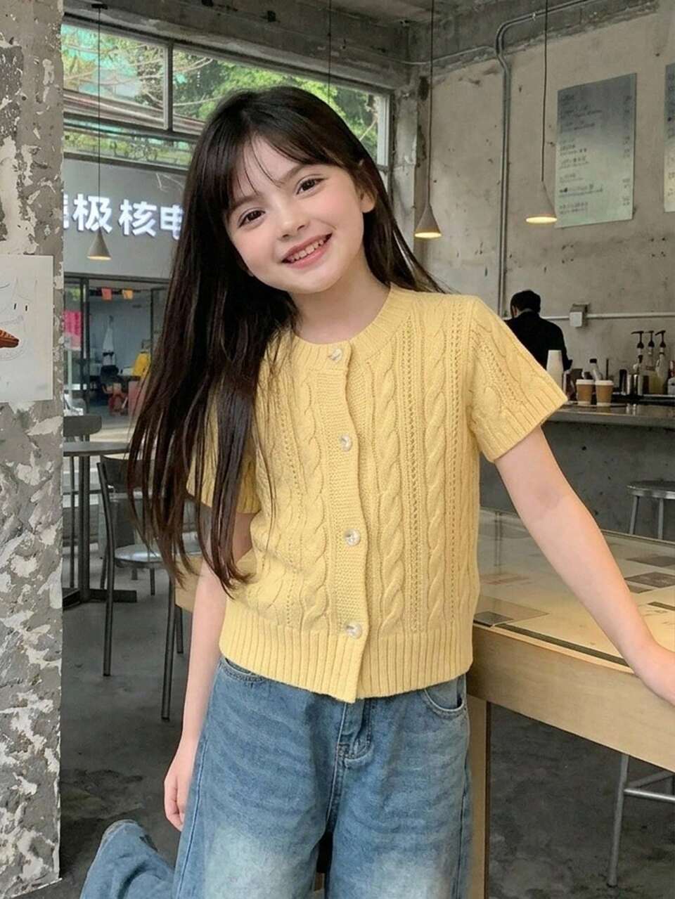 Cute Autumn Short Sleeve Knit Sweater Top For Young Girls