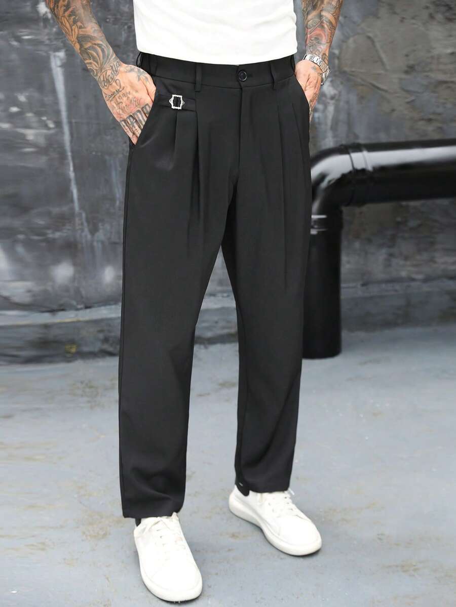 SLATEMANN Pantalones de vestir casuales de unicolor para hombres para ir al trabajo - Negro - Ver 1