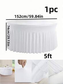 1pc White Stretch Spandex Tablecloth – Wrinkle Resistant Washable Fitted Table Cover For Dining, Wedding, Banquet, Party (Rectangle, Frame Not Included) - Round white - View 12