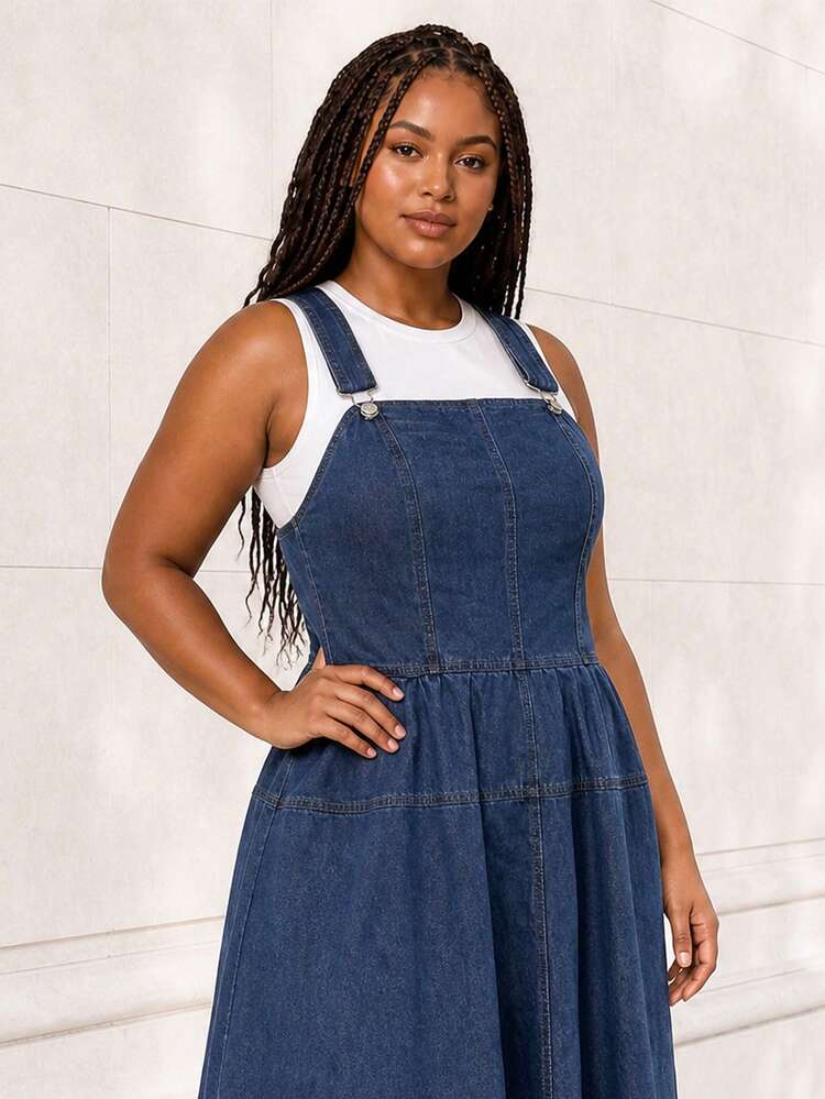 ELLERISSA Curve Elegant Denim Pinafore Dresses For Women,Plus Size