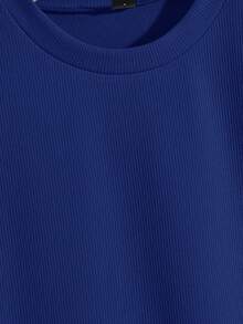 GENTILAND Camiseta holgada de hombro caído para hombre de color sólido - Neblina azul - Ver 3